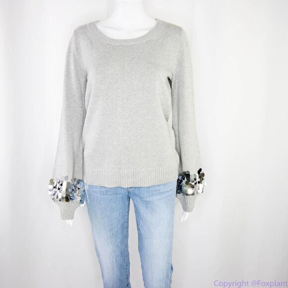 NEW Michael Kors Women's Pearl Grey Heather Embellished sweater, size M - Picture 3 of 16
